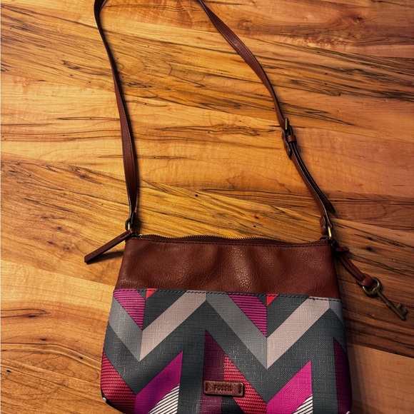 Fossil Brown and Pink Geometric Crossbody Bag - Picture 1 of 3
